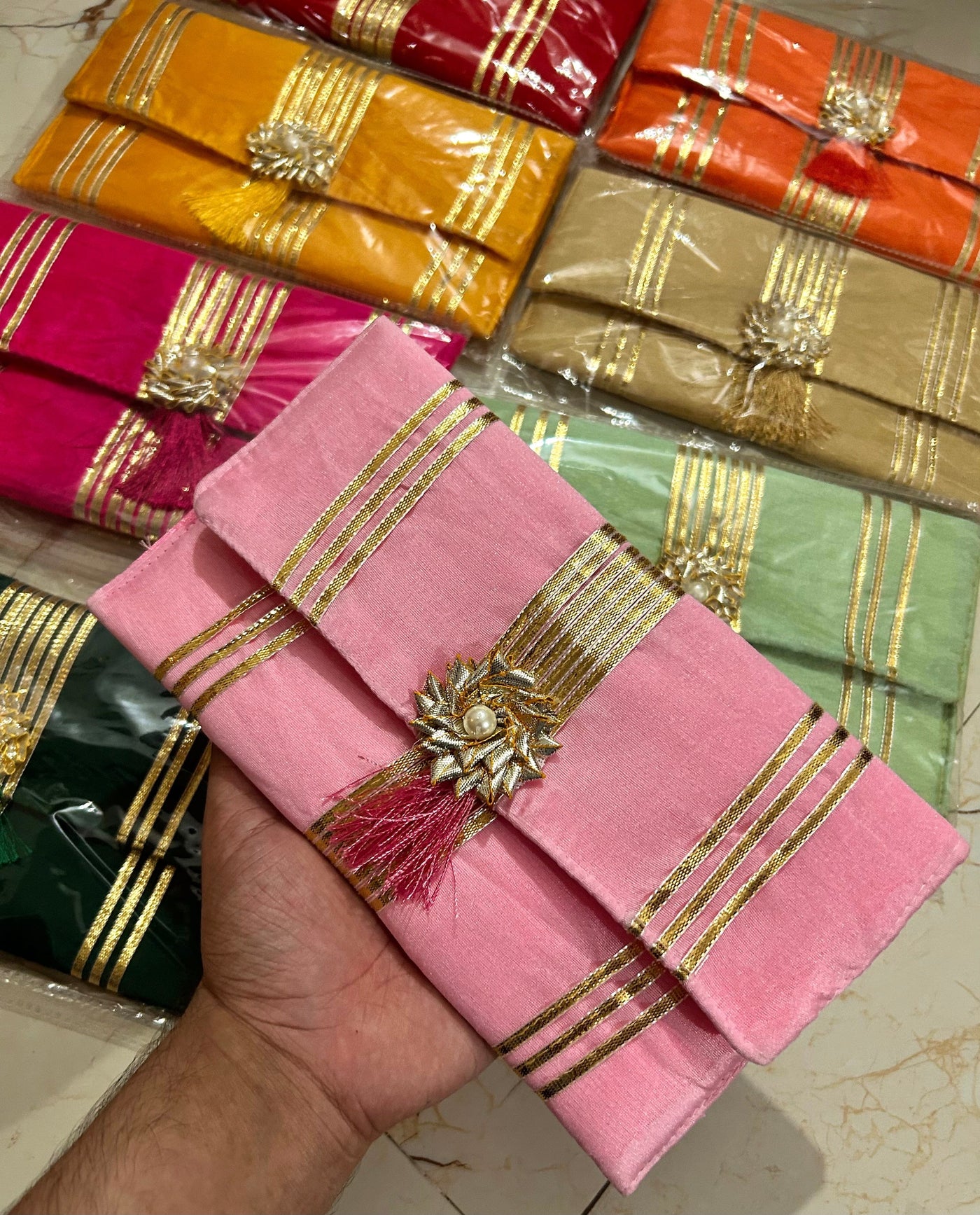 95 Rs each on buying 🏷 50+ qty | Call 📞 at 8619550223 Clutch Wedding Favor Return Gift Gota Clutch Bag, Indian Envelope Bag Gift For Her, Guest Gift Bag return gift party gift envelope bag