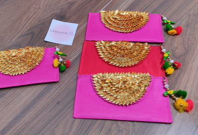 LAMANSH® (8*5 inch) Gota Patti Fabric Wedding Envelopes Clutches for Return Gifting 🎁