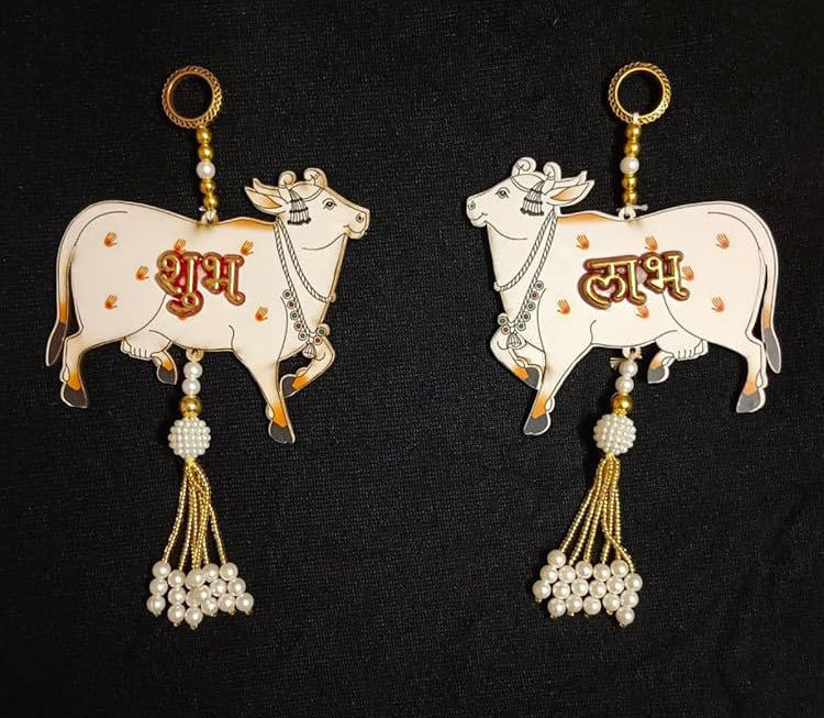 Kamdhenu cow Mdf Shubh Labh Decorative Hangings ( Table Decor ) for Navratri & Diwali decoration / Pichwai cow Hanging for wedding favours 🎁 and festivals return gifts