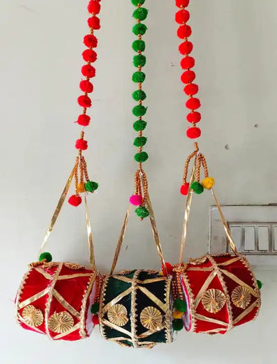 Decorative pom pom hangings with dholak / Indian Wedding Decorative Dholak Decoration Hangings For Diwali navratri festival decor / Ideal for wedding event planners