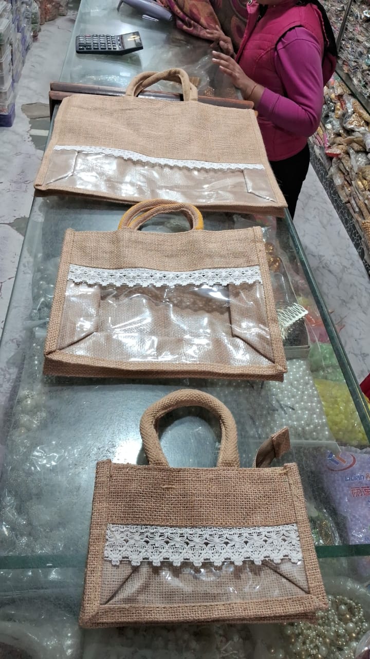 Transparent Fancy Jute bags in Natural brown clor for Room Hamper Basket and Gift packaging (Available in 3 sizes)