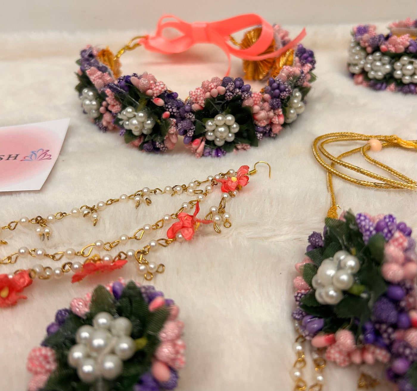 Lamansh 6 April floral set Pink Purple LAMANSH® Gorgeous 🌺 Lilac - Pink Bridal Floral Jewellery Set for Mehendi Function / Artificial Flower Jewelry set