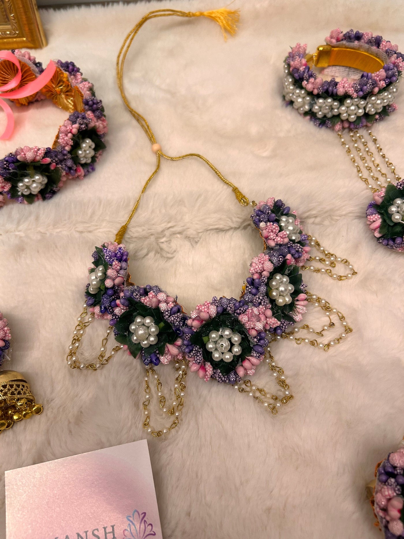 Lamansh 6 April floral set Pink Purple LAMANSH® Gorgeous 🌺 Lilac - Pink Bridal Floral Jewellery Set for Mehendi Function / Artificial Flower Jewelry set