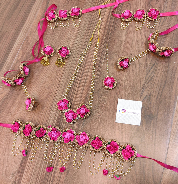 LAMANSH® Artificial Flower🌺 Jewellery Set for Haldi Baby Shower