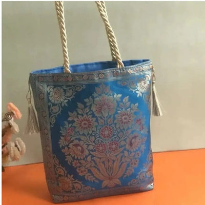 Lamansh Banarasi bags Banarasi silk fabric hand bags for wedding favours 🎁 return gifts for guests in pooja or festivals (Available in 3 sizes)