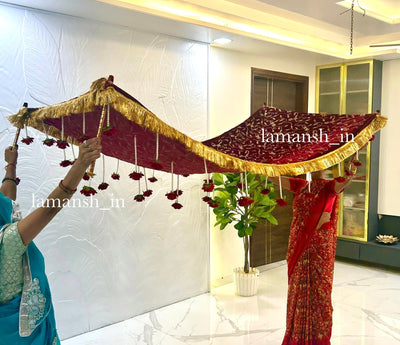 Lamansh Bride entry chadar Phoolon ki Chaddar Traditional Indian/Punjabi/Arabi Wedding Bridal Entry Heavy Velvet cloth with gota and artificial flowers and Sticks / Bride entry Chunari for wedding planners