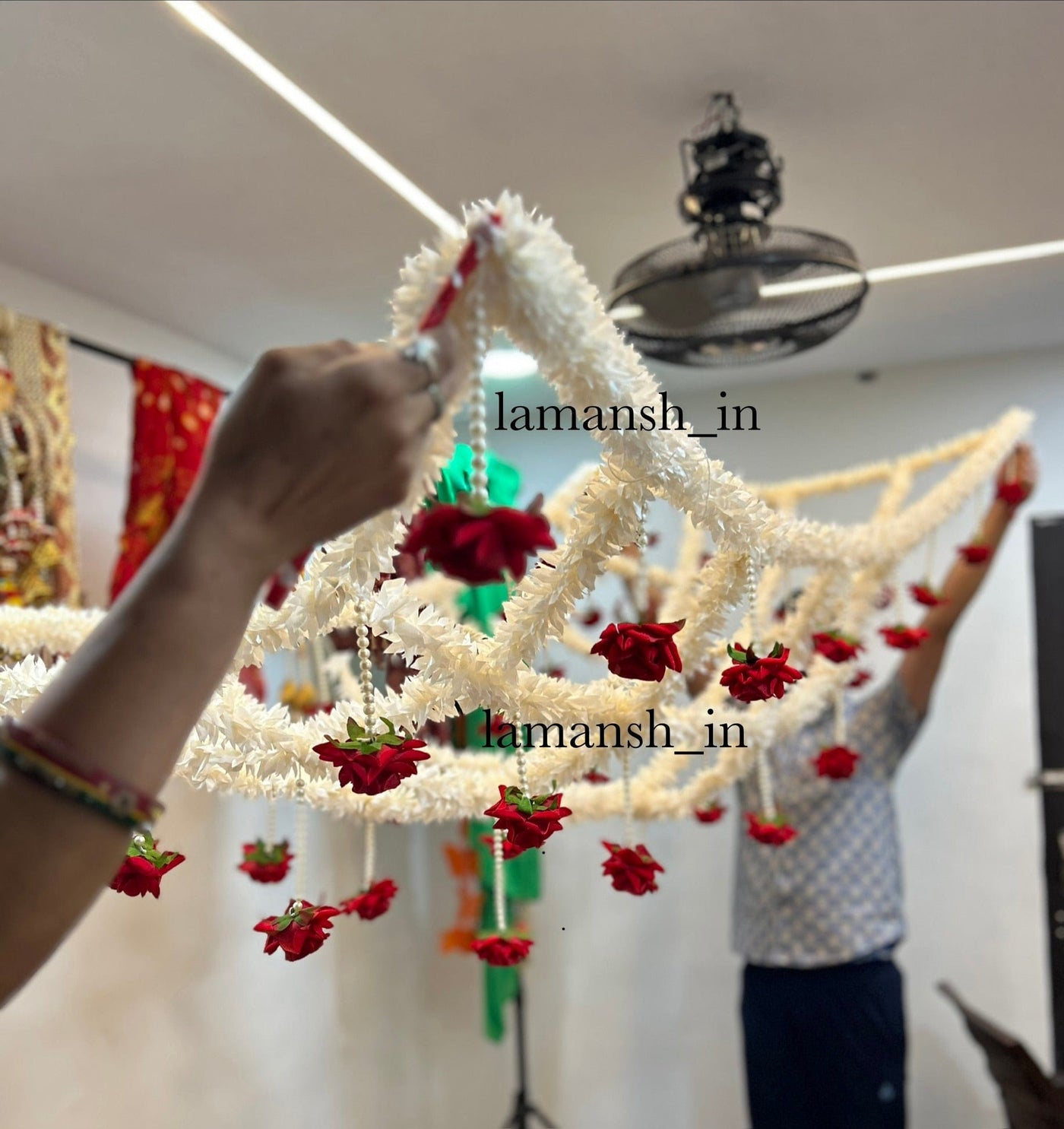 Lamansh Bride entry chadar Phoolon ki Chaddar Traditional Indian/Punjabi/Arabi Wedding Bridal Entry Jasmine Flowers with gota and artificial flowers and Sticks / Bride entry Chunari for wedding planners
