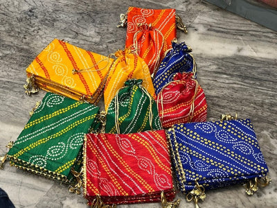 LAMANSH® bulk potli LAMANSH® Bandhej Fabric Potli Bags for Return Gifts 🎁 & Giveaways in Wedding (Available in 3 sizes)