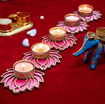 Lamansh Candle Holders LAMANSH® Lotus Candle Holder Tealight Wax Warmer ( including candles ) , Wedding Centerpiece,Rangoli Candle Set, Pooja Mandir, Diwali decor