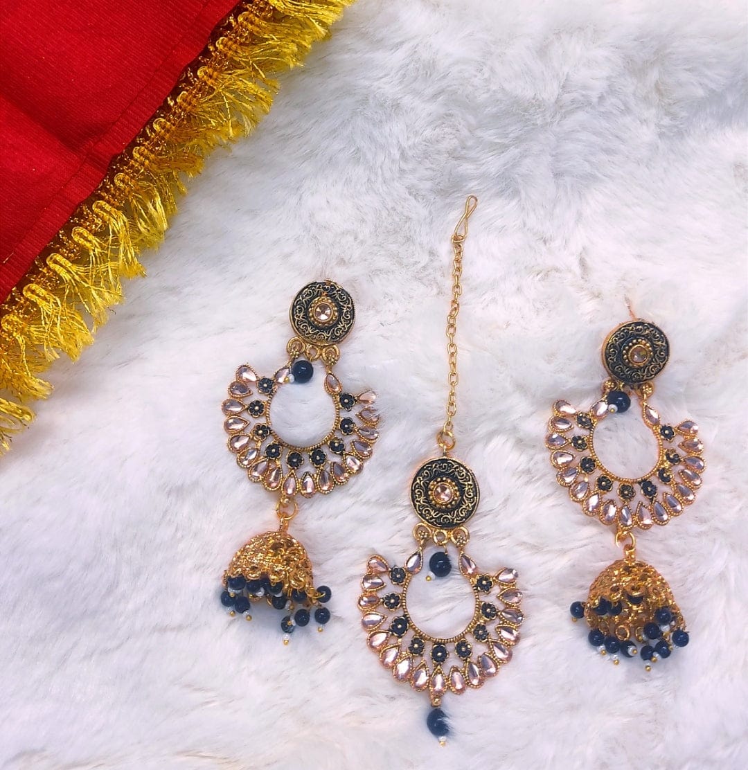 Lamansh chandbali jhumka & earrings Kundan Chandbali ✨ Jhumka & Teeka Set | Indian Wedding Jewelry with Black Pearls
