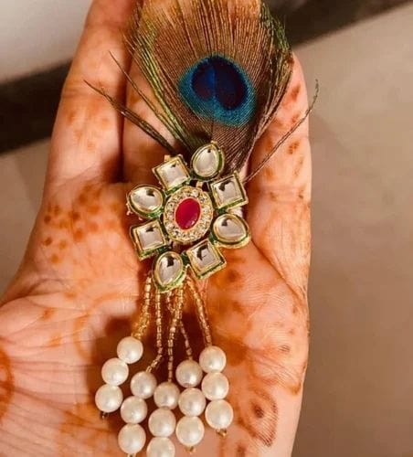 LAMANSH kundan stone brooches with mor pankh Welcome brooches for ba Lamansh