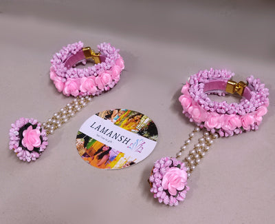 LAMANSH Floral 🌺 Giveaways LAMANSH Floral 🌺 Bracelets Attached to Ring | Artificial Fabric Flower Hathphoold for Haldi & Mehendi ceremony