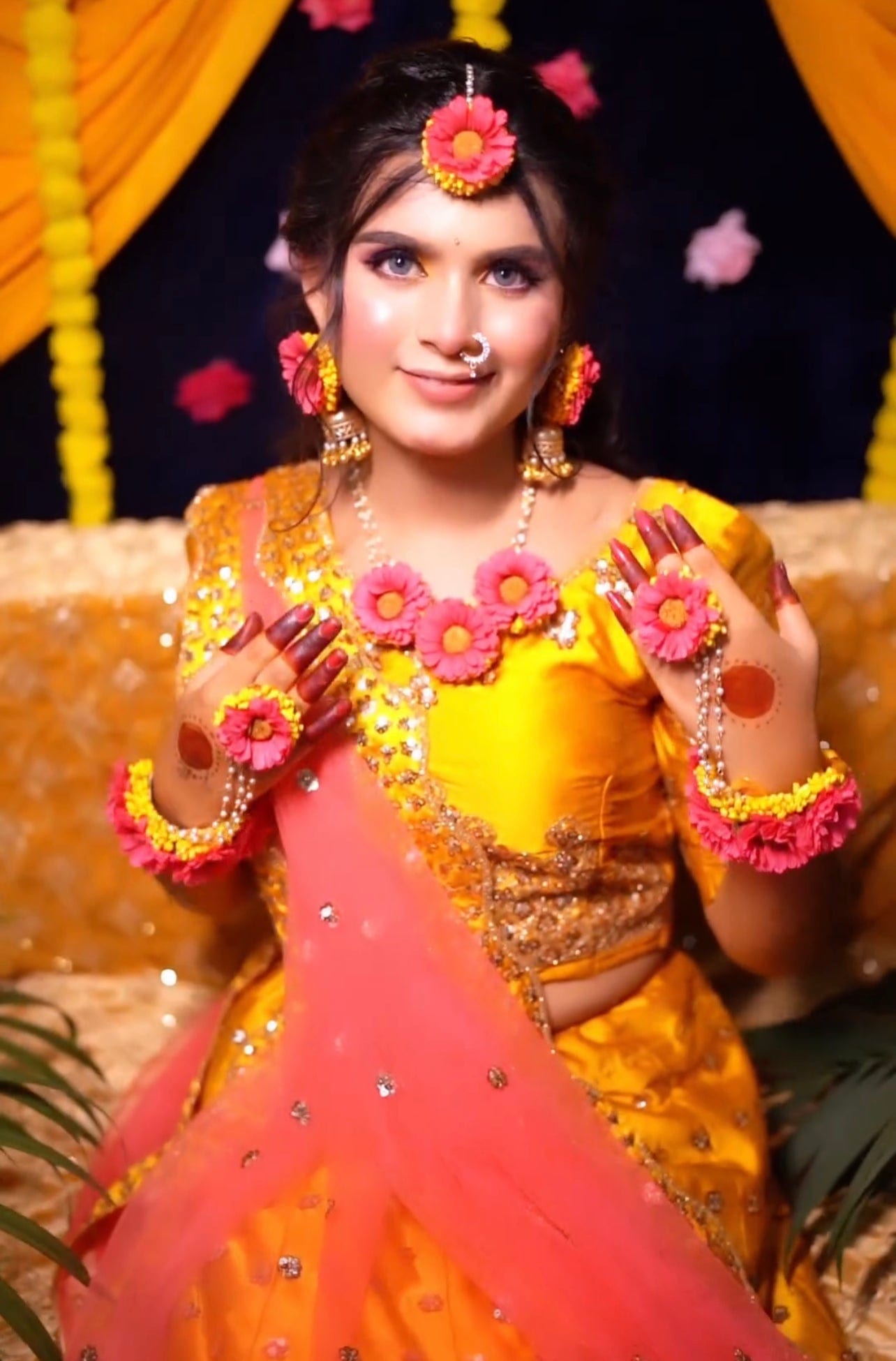 Lamansh floral jewellery LAMANSH Bridal Sunflower Artificial Flowers Floral 🌸 Jewellery Set for Haldi Mehendi ceremony