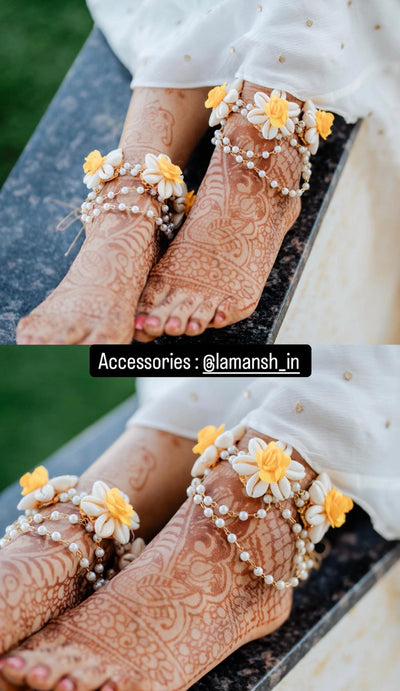Lamansh Floral Payal Set Yellow-White Lamansh (pack of 1 pair) Floral Shell🐚 Payal Set Multicolor / Standard / Engagement / Anklets Set