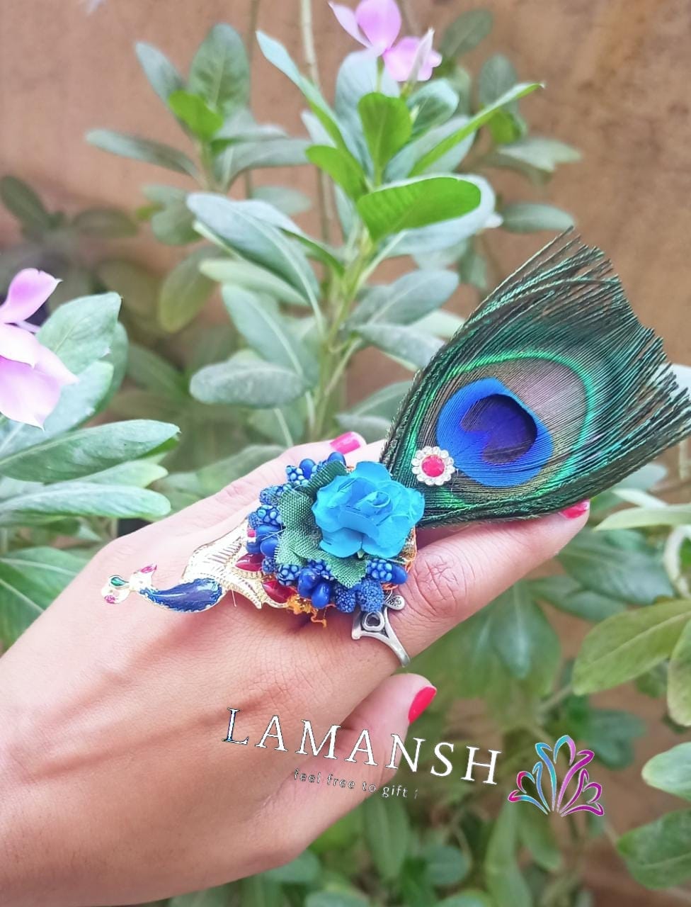 LAMANSH Floral 🌺 rings LAMANSH Designer Floral Rings with Mor Pankh Feather / Bridesmaid Giveaways for Haldi & Mehendi ceremony