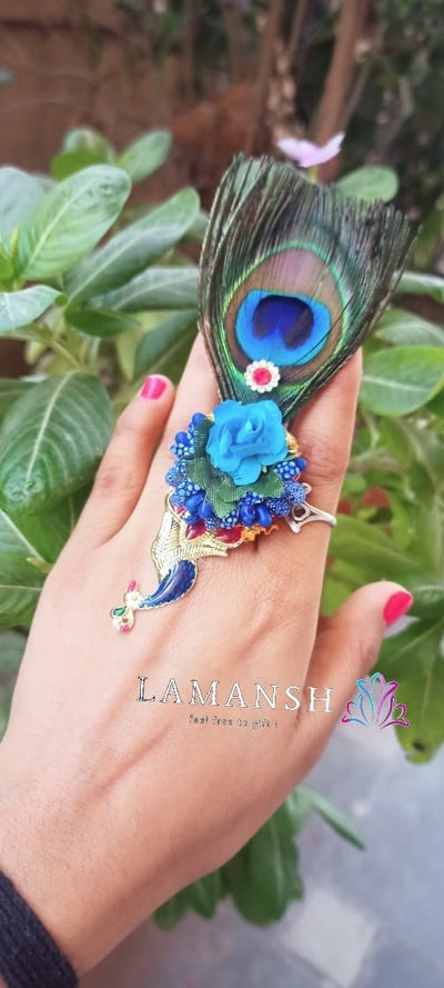 LAMANSH Floral 🌺 rings LAMANSH Designer Floral Rings with Mor Pankh Feather / Bridesmaid Giveaways for Haldi & Mehendi ceremony