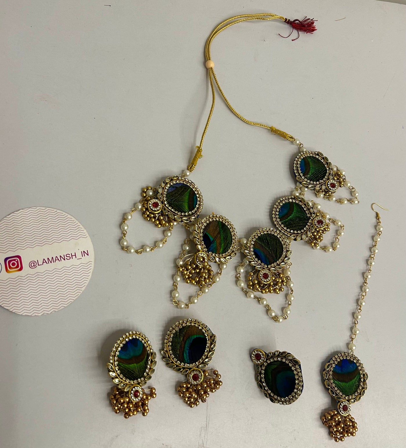 Lamansh Flower Jewellery Green Golden Kundan mor pankh work✨bridal gota floral jewellery set for haldi mehendi ceremony