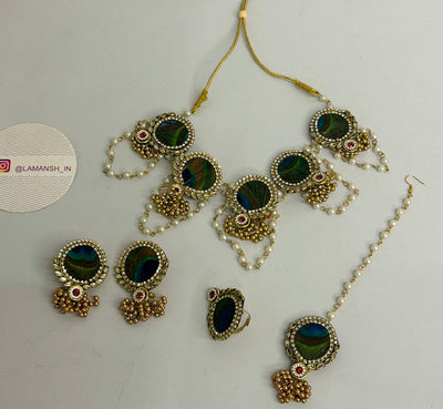 Lamansh Flower Jewellery Green Golden Kundan mor pankh work✨bridal gota floral jewellery set for haldi mehendi ceremony