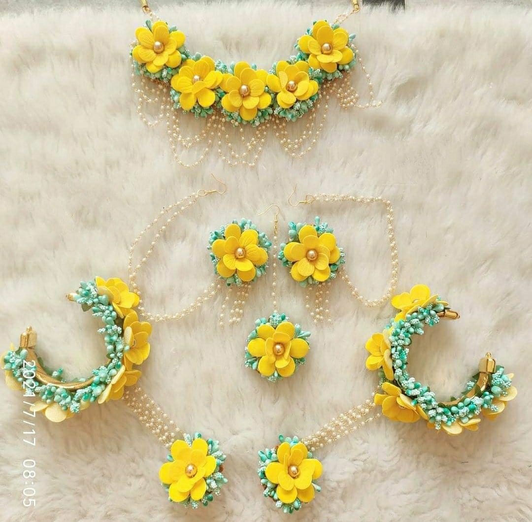 LAMANSH Flower Jewellery LAMANSH® Bridal Artificial Flower 🌸 Jewellery Set for Haldi - Mehendi ceremony