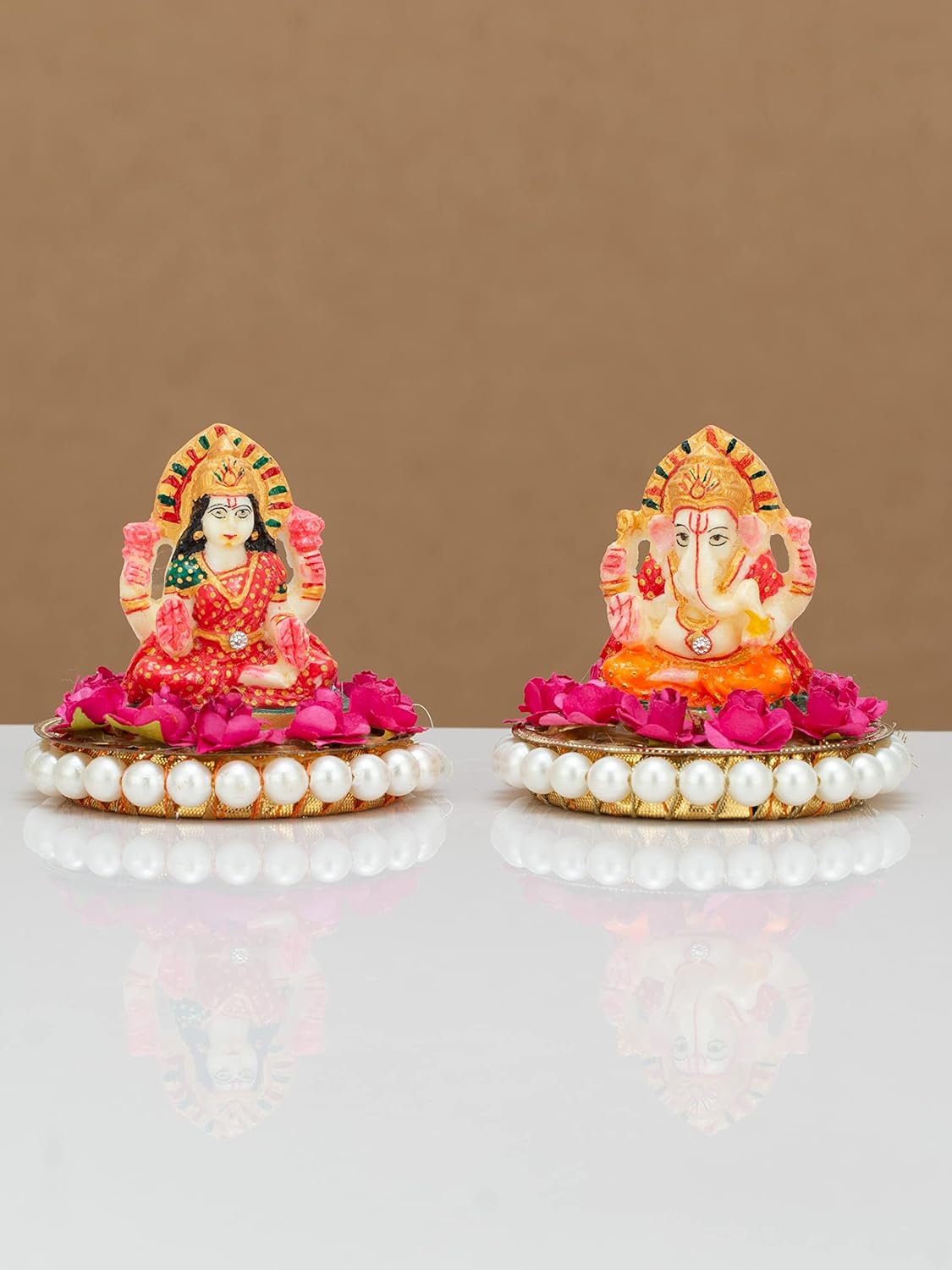 Lamansh ganesh ji candle holder Laxmi Ganeshji 🙏🕉 Decorative Showpiece with Artificial flowers for Navratri, Diwali & Ganesh Chaturthi