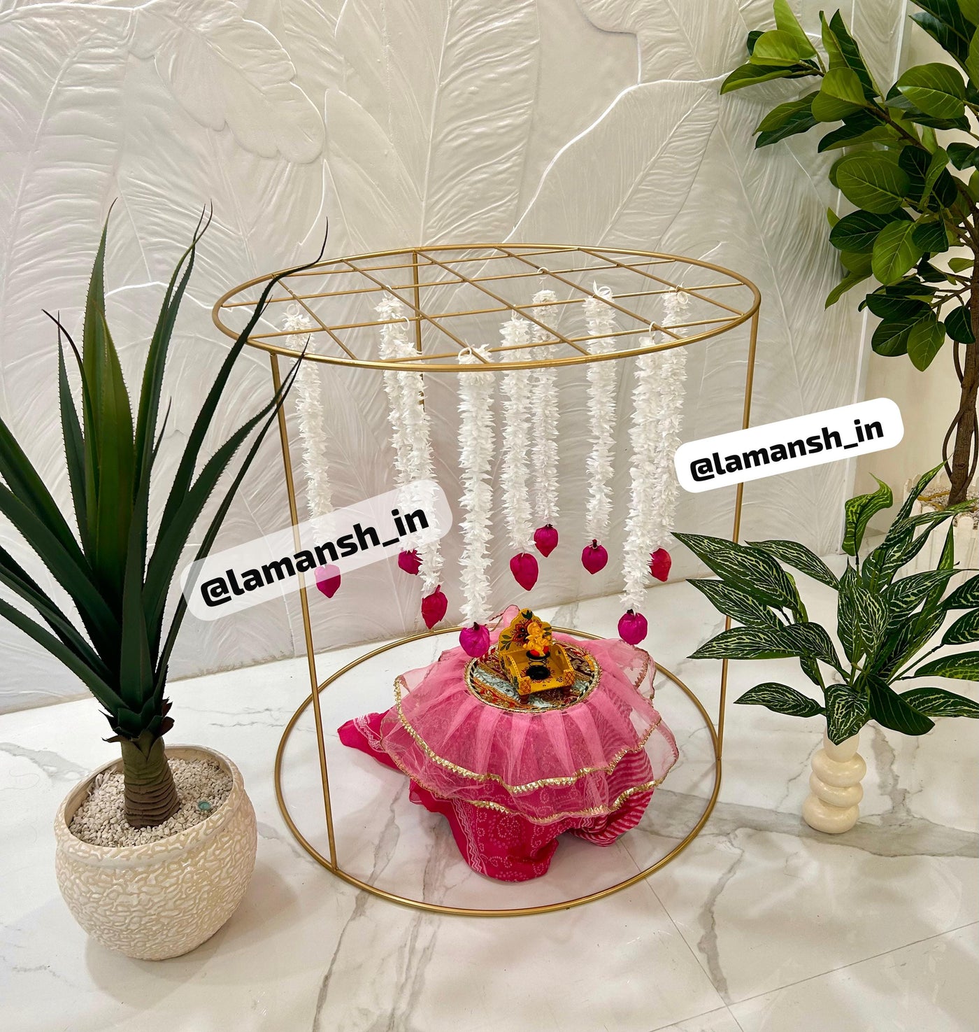 Lamansh ganpati backdrop Round Pooja Mandir Mandap Backdrop stand for Diwali , Navratri , Ganesh Chaturthi , Varalaxmi or Festivals decoration 🔥 (3*3*3 ft)