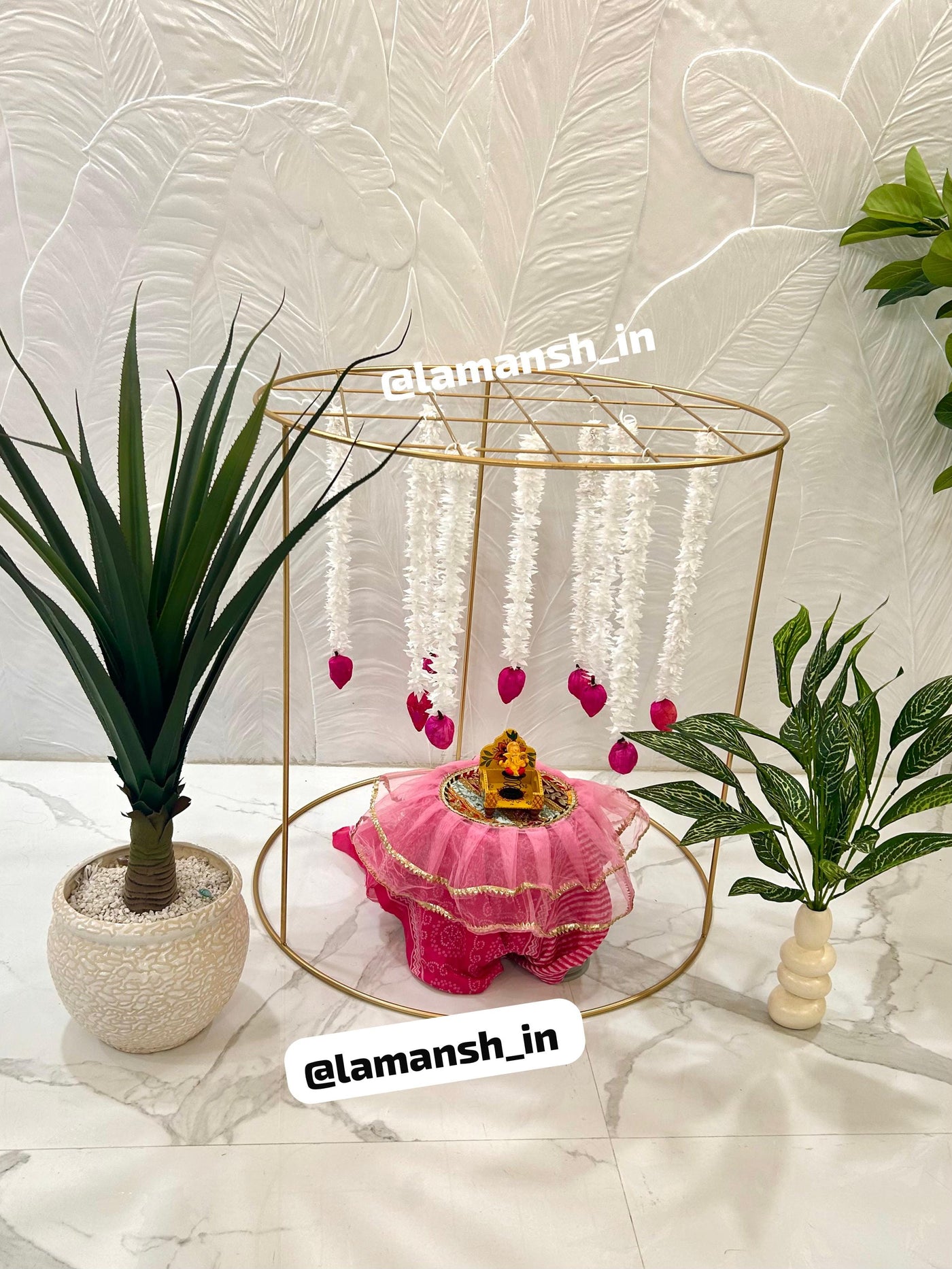Lamansh ganpati backdrop Round Pooja Mandir Mandap Backdrop stand for Diwali , Navratri , Ganesh Chaturthi , Varalaxmi or Festivals decoration 🔥 (3*3*3 ft)