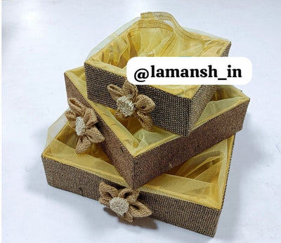 LAMANSH gift hamper basket LAMANSH® (10×10 inch & 8×8 inch) 10pcs Jute work Gifts Hampers, Fancy Storage Basket for Wedding /Packing/Fruit/Dry fruit/Multipurpose Baskets
