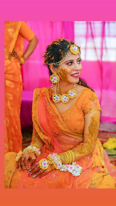 LAMANSH gorgeous floral set with kalire LAMANSH® Gorgeous Bridal Flower Jewellery Set 🌺 with Matching Kaleera set for haldi ceremony