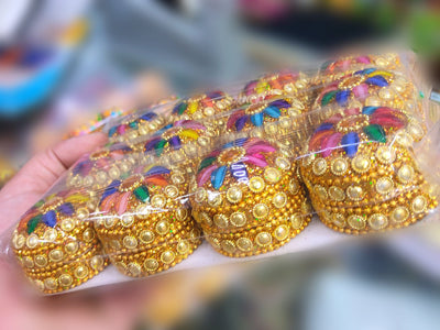 LAMANSH Hand Mirrors for gifting LAMANSH® Handcrafted Meenakari Kumkum Box | Sindoor Dibbi | Gift Box for Decoration | Jewellery Box |for Pooja Items and Bridal sindoor Box / lac work kumkum dibbi for south indian weddings (Pack of 12)