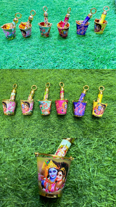 Lamansh holi platter Mini Radha Krishna ji printed Holi Pichkari set with bucket for Holi 2023 / Ideal for holi decoration and making holi platters fot holi Art craft