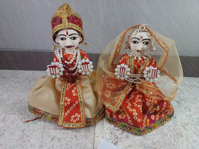 LAMANSH Isar Gangaur Wood / 9 inch height LAMANSH® ( 9 inch Height ) Set of 1 Pair Wooden Isar Gangaur Idols For Pooja, Standard, Multicolour