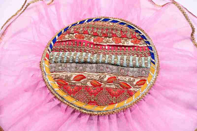 Lamansh LAMANSH Brocade Thaal Cover, Thalposh for Pooja Favor, Indian Wedding Gifts Packing, Puja Thali Cover, Karwa Chauth, Lohri Gifts, Dry Fruits Packing