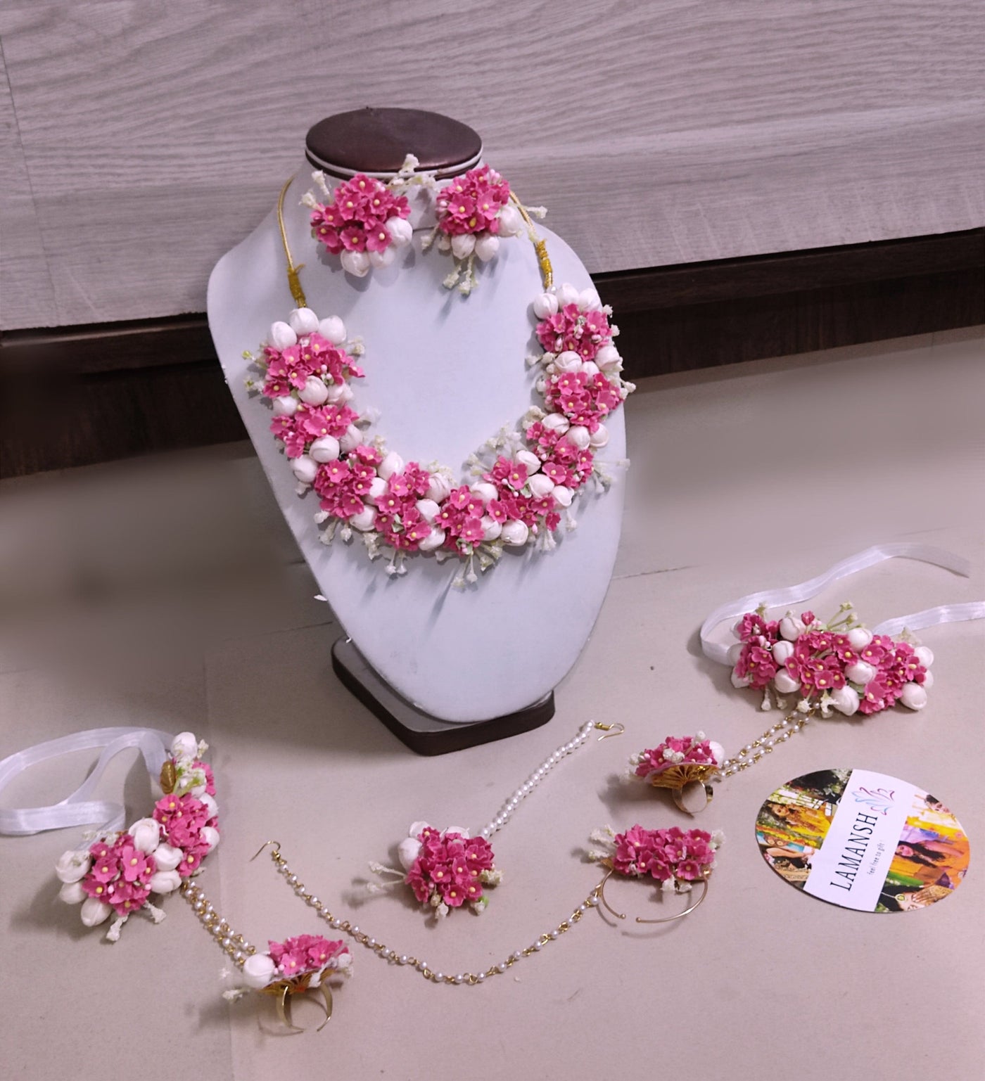 Lamansh latest floral set LAMANSH® Artificial Floral X Gypsophilla Mogra Jewellery set for Haldi & Mehendi ceremony 🌸