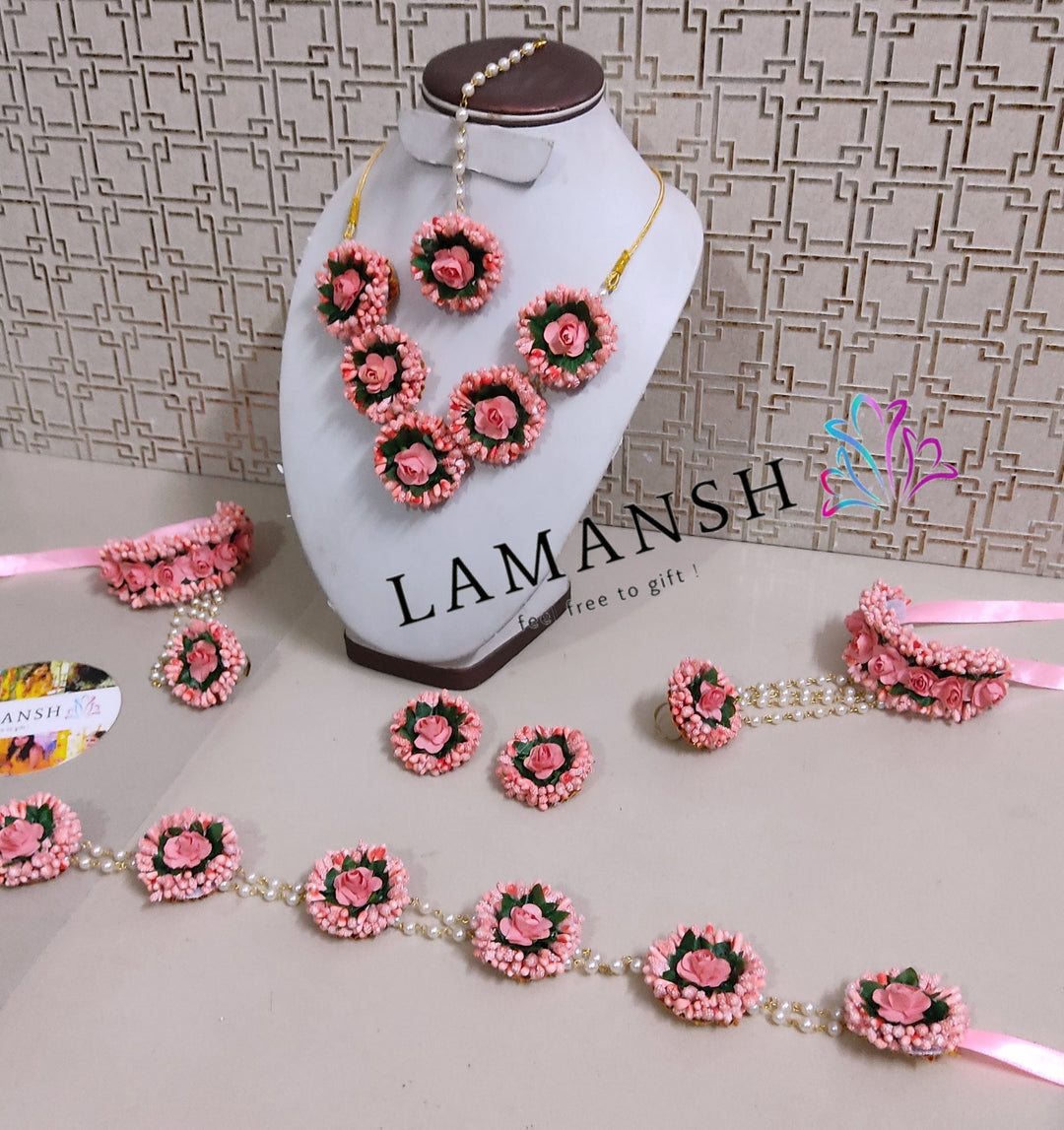 LAMANSH® Artificial Flower Jewellery set with kamarbandh Peach