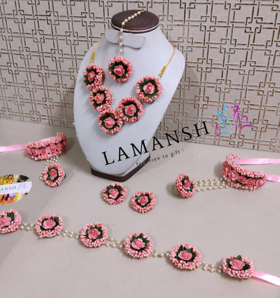 Lamansh latest floral set LAMANSH® Artificial Flower Jewellery set with kamarbandh / Peach Floral Jewellery set