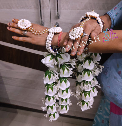 Lamansh latest floral set LAMANSH® White Rose & Baby Breath Artificial Mogra Flowers 🤍 Kaleera Jewellery set for Haldi & Mehendi ceremony
