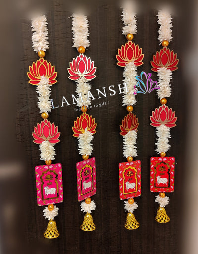 Lamansh lotus hanging LAMANSH® 3 Feet Lotus & Pichwai Cow Artificial Flower Gajra Wall and Door Hanging - Home Decor | Pooja Decor | Diwali Decor | Wedding and All Festival Decor | Temple Decoration (Set of 10 hangings)