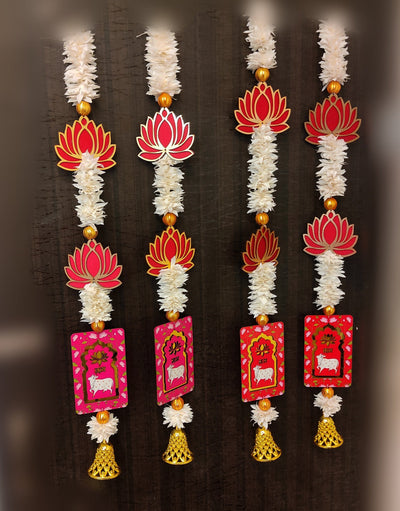 Lamansh lotus hanging LAMANSH® 3 Feet Lotus & Pichwai Cow Artificial Flower Gajra Wall and Door Hanging - Home Decor | Pooja Decor | Diwali Decor | Wedding and All Festival Decor | Temple Decoration (Set of 10 hangings)