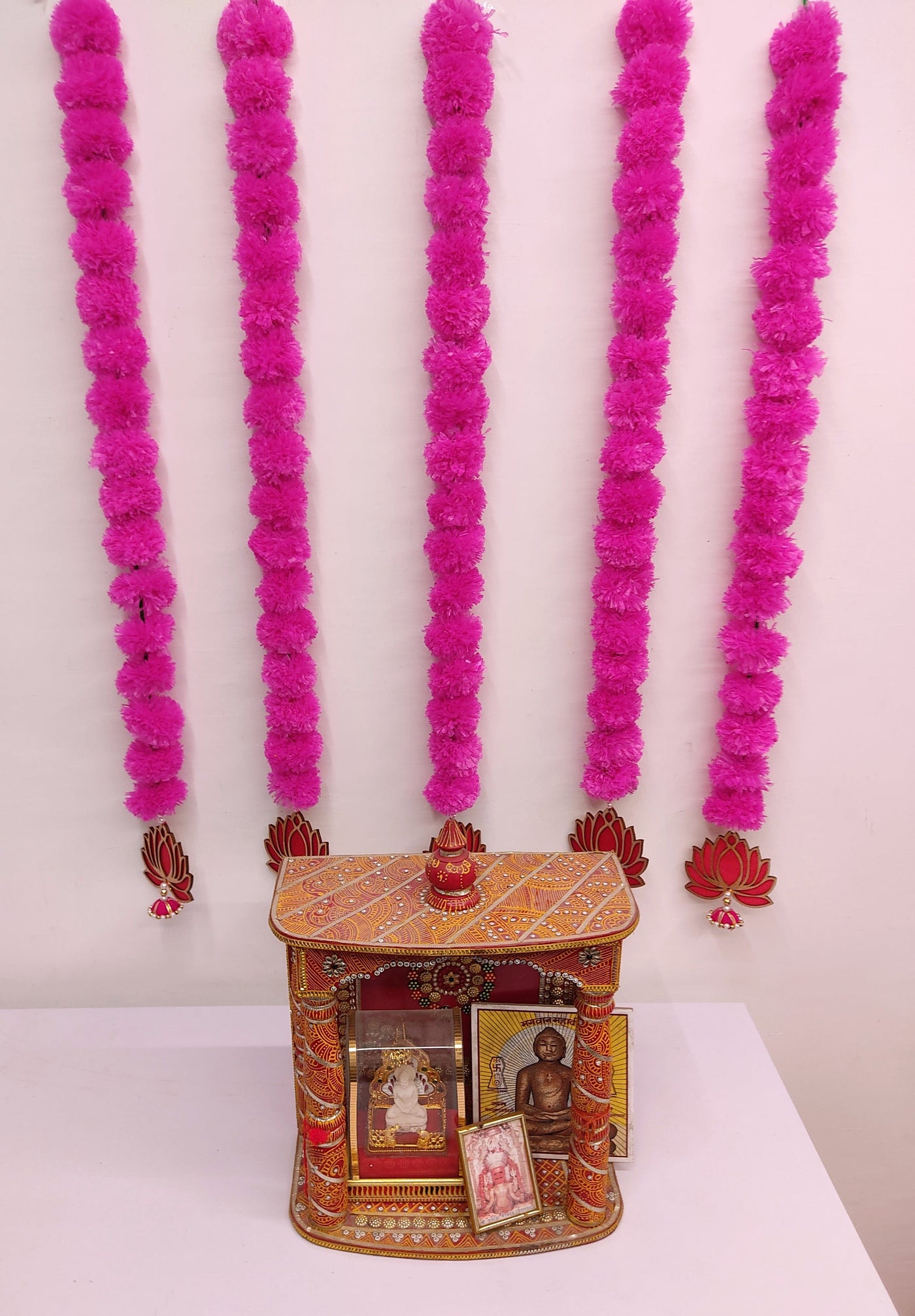 Lamansh lotus hanging LAMANSH 4 Feet Marigold Lotue Hangings for Diwali , Navratri & Ganesh Chaturthi Decor