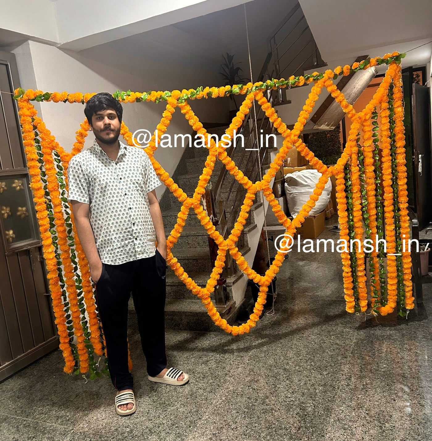 Lamansh marigold hangings Grand size Artificial Marigold Leaf Bandhanwar for Navratri Diwali or wedding decoration (8*6 feet)