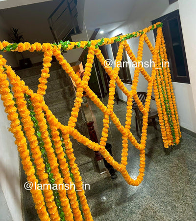 Lamansh marigold hangings Grand size Artificial Marigold Leaf Bandhanwar for Navratri Diwali or wedding decoration (8*6 feet)