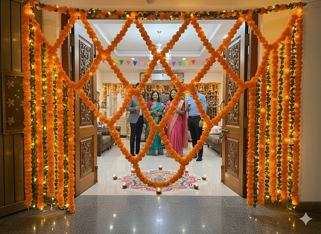 Lamansh marigold hangings Grand size Artificial Marigold Leaf Bandhanwar for Navratri Diwali or wedding decoration (8*6 feet)