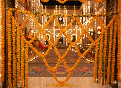 Lamansh marigold hangings Grand size Artificial Marigold Leaf Bandhanwar for Navratri Diwali or wedding decoration (8*6 feet)