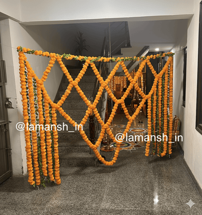 Lamansh marigold hangings Grand size Artificial Marigold Leaf Bandhanwar for Navratri Diwali or wedding decoration (8*6 feet)