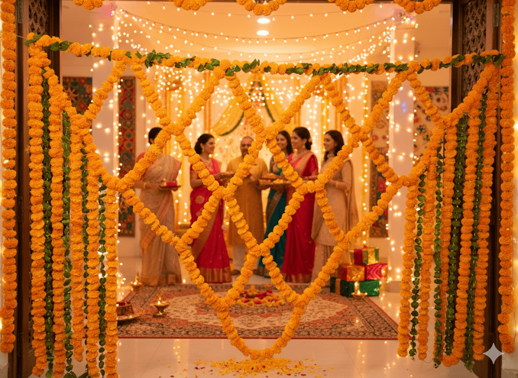 Lamansh marigold hangings Grand size Artificial Marigold Leaf Bandhanwar for Navratri Diwali or wedding decoration (8*6 feet)