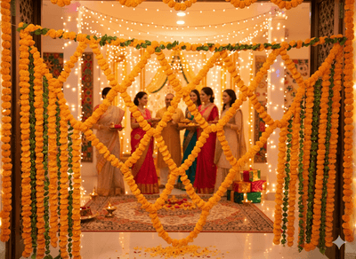 Lamansh marigold hangings Grand size Artificial Marigold Leaf Bandhanwar for Navratri Diwali or wedding decoration (8*6 feet)