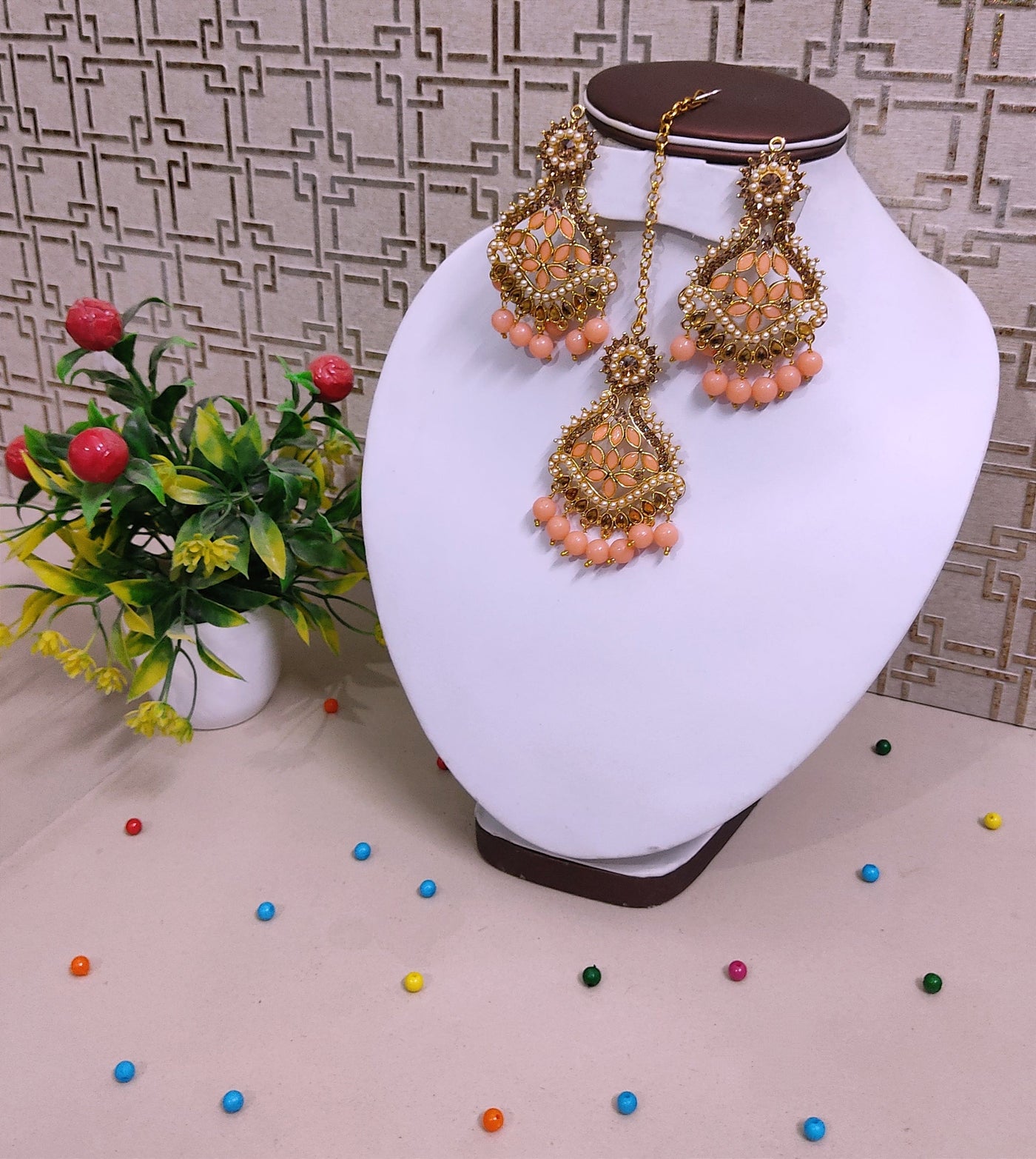 Get Peach Meenakari Fusion Earrings at ₹ 550 | LBB Shop