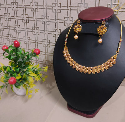 Lamansh metal earrings & maangtika Kundan Pearls Studded Necklace & Earrings Set | Metal Imitation Jewellery Set for Weddings ✨