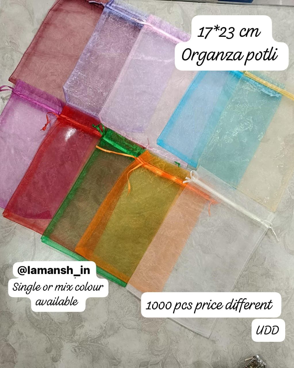 Lamansh potli bags LAMANSH (4 sizes, Pack of 100) Organza Potli for Wedding Return Gifts 🎁 | Low cost Packing potli Bags for putting Dry fruits