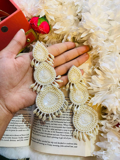Lamansh quirky earrings Tri Layer White Dangler Handmade Beaded Earrings | Quirky Jewelry